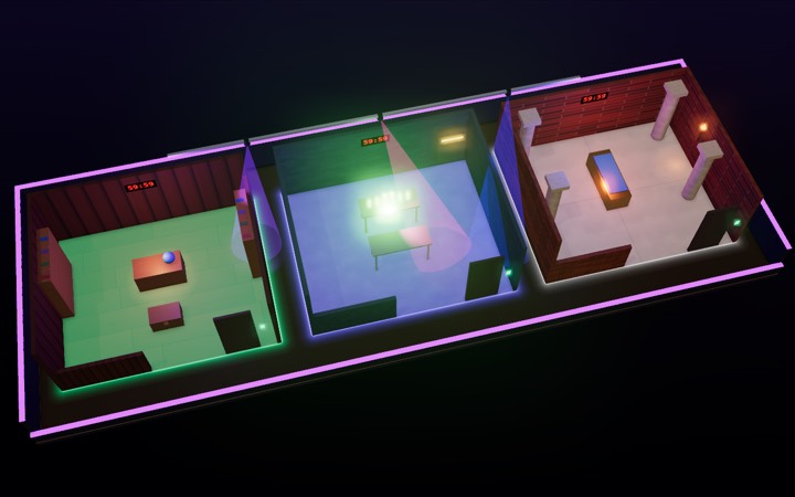 Captura real del visor 3D: escape room