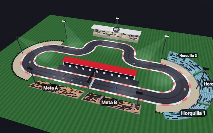 Captura real del visor 3D: karting