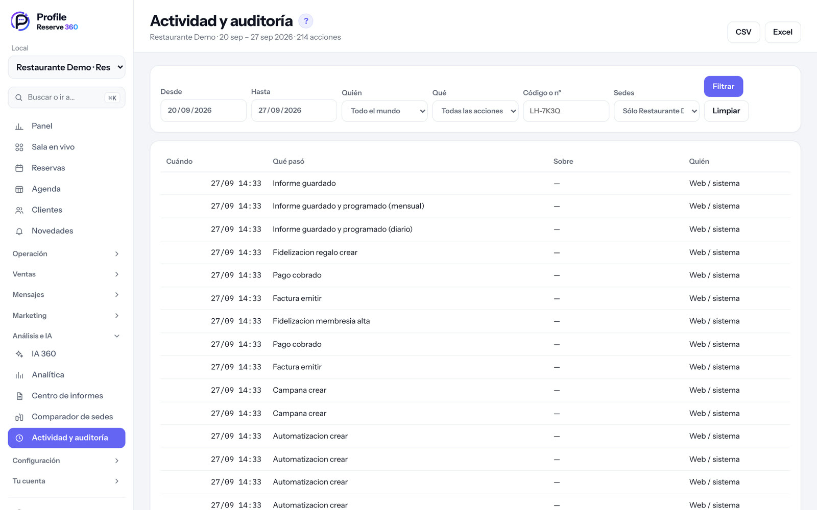 Actividad y auditoría: quién hizo qué