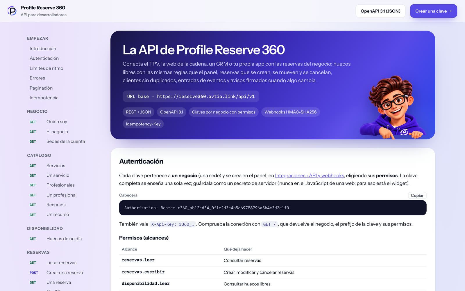 La documentación de la API para tu programador