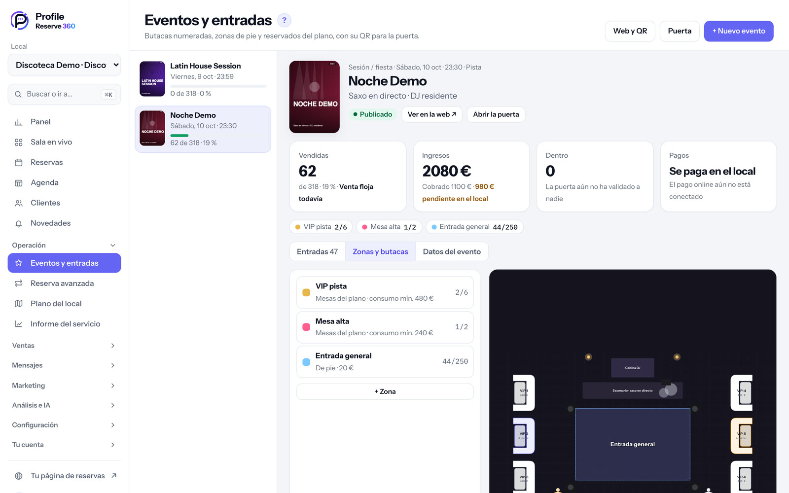 Zonas y butacas: el plano del evento por zonas