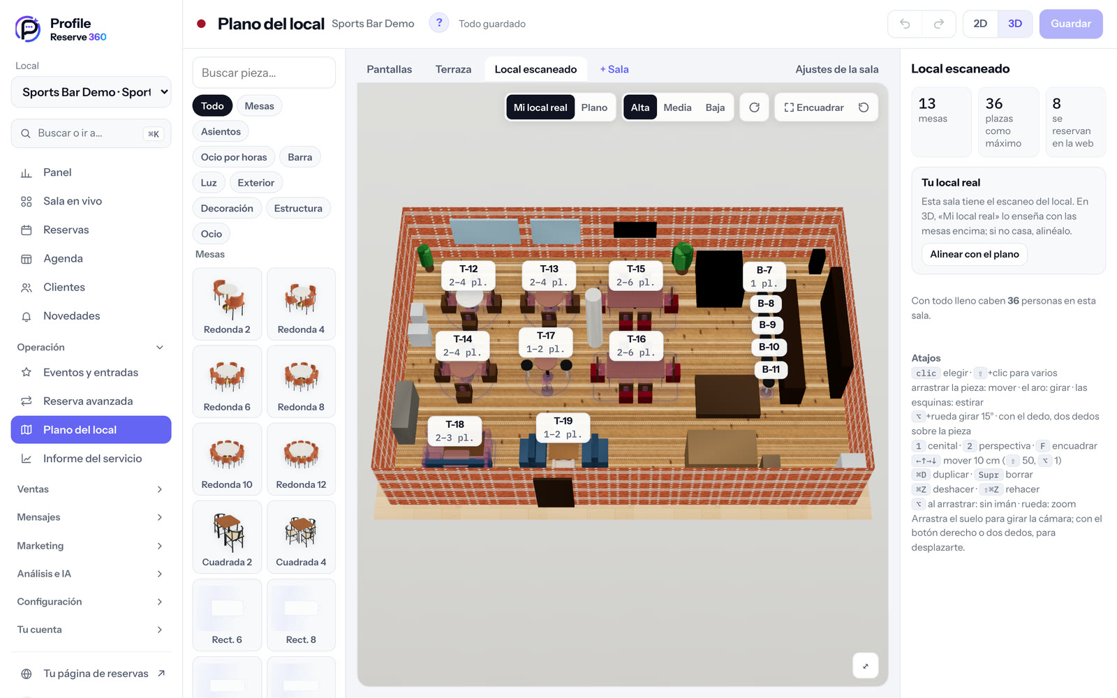 El editor en 3D sobre un local escaneado